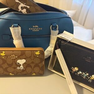 NWT! Coach Lim Ed Peanuts Rowan Satchel 3 set